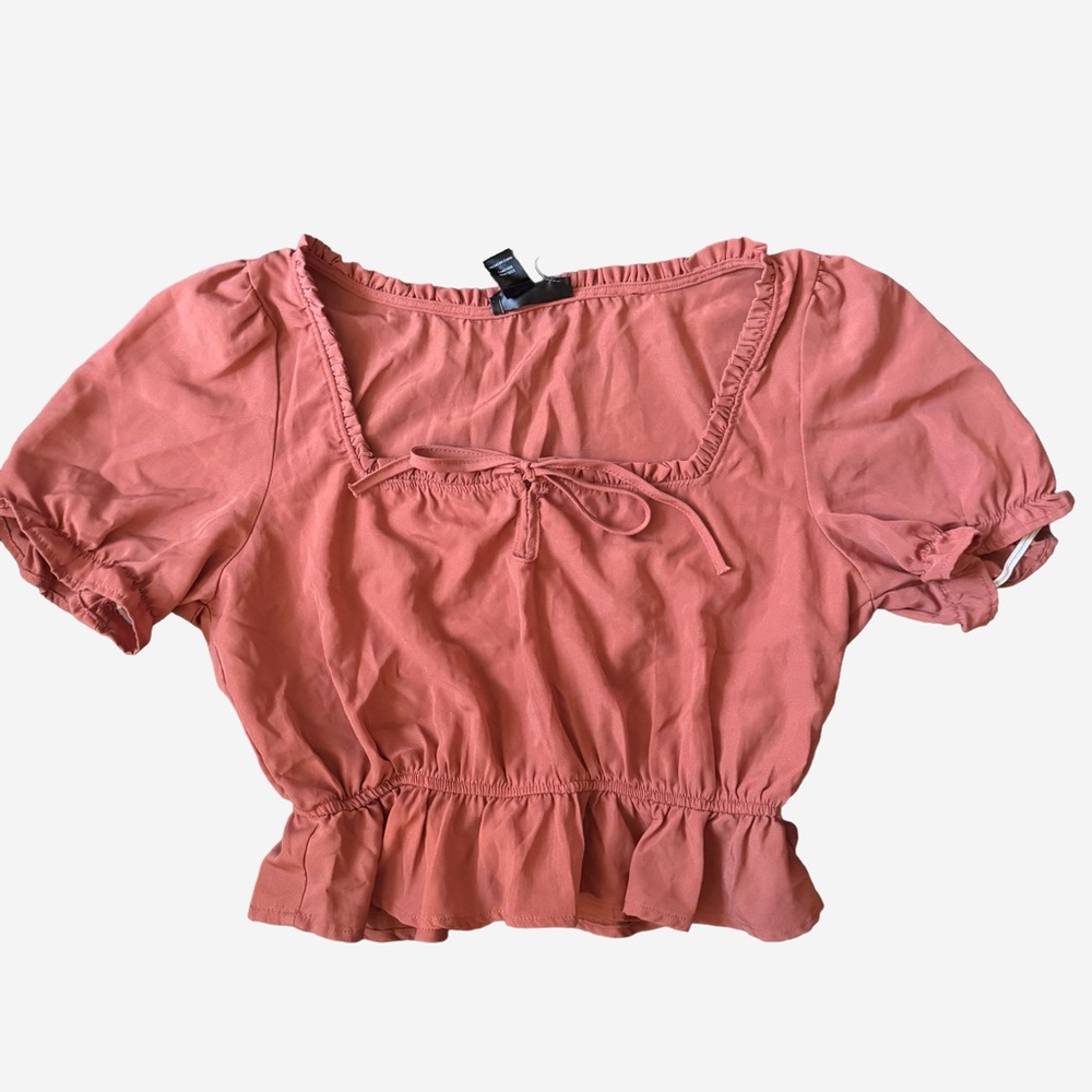 Streetwear Society Rust Puff Sleeve Milkmaid Crop Top